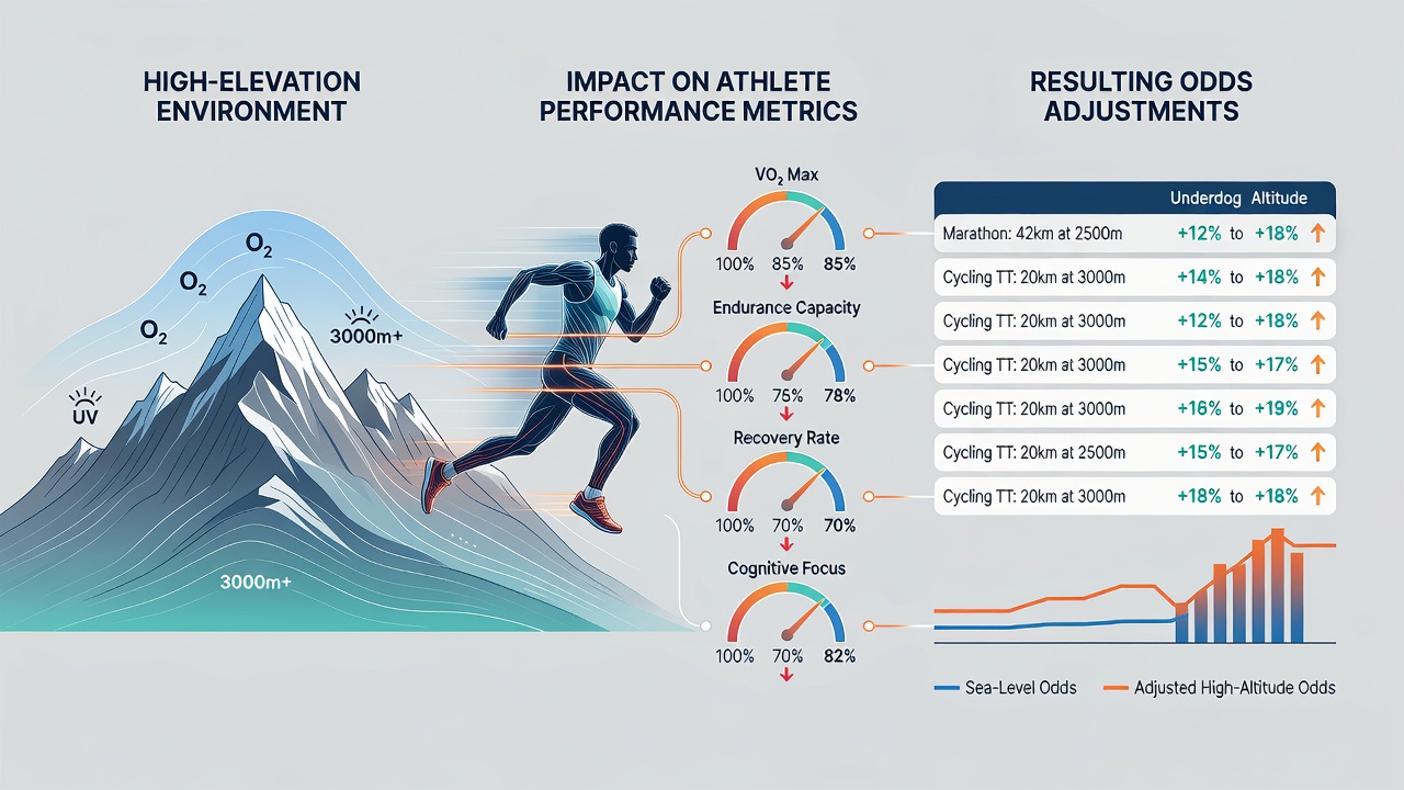 Data visualization showing altitude-related changes in ball trajectory and athlete endurance metrics