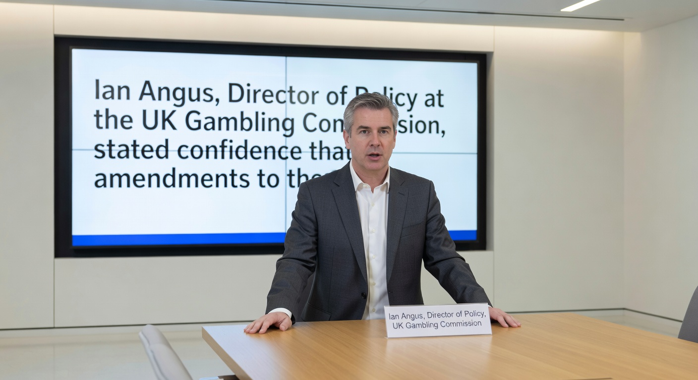 Close-up of Gambling Commission executives and BGC CEO Grainne Hurst at the 2026 AGM podium, gesturing emphatically during discussions on illegal betting