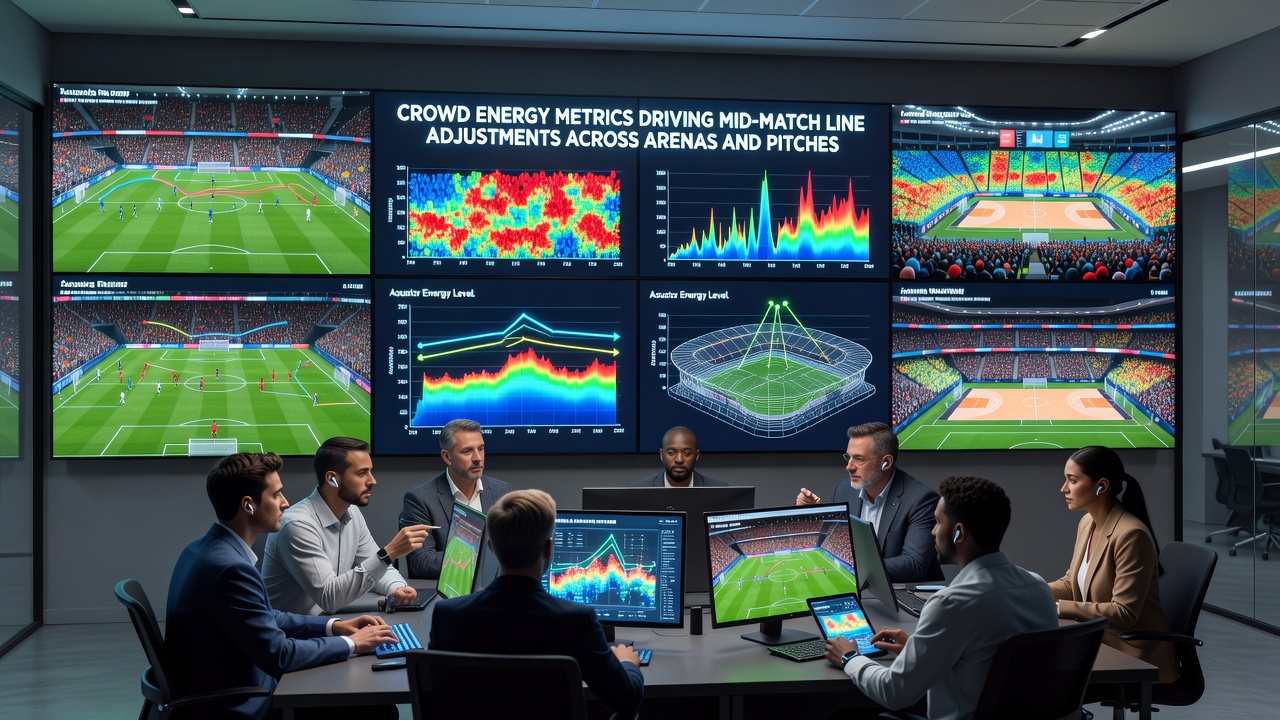 Mid-match line adjustments displayed on bookmaker screens as crowd energy metrics spike in the arena