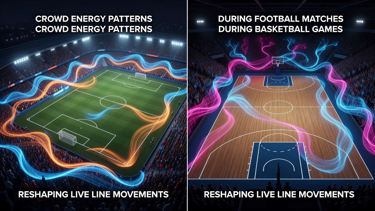 Basketball arena crowd reacting during clutch moments, altering live line movements in real time