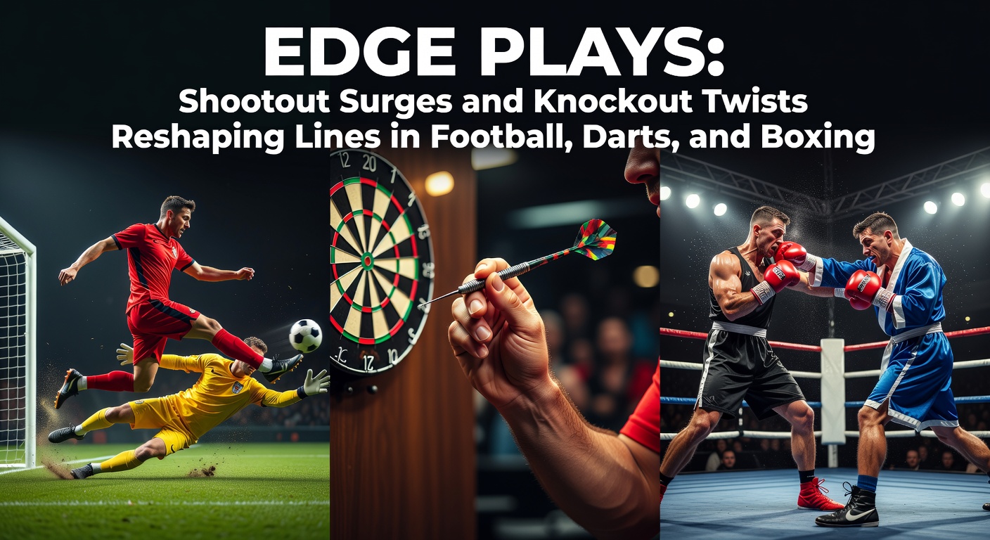 Dynamic betting lines shifting during a tense football penalty shootout, with odds boards updating in real-time amid crowd tension