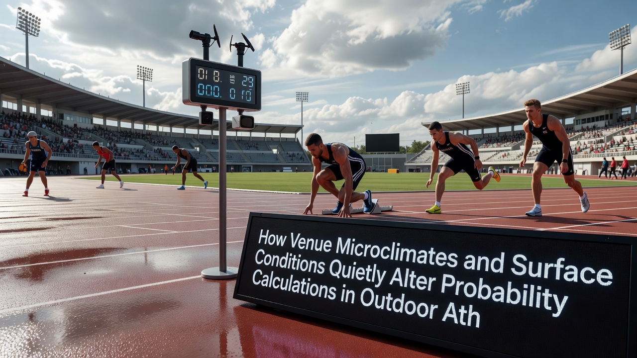 Close-up of athletic track surface with varying moisture levels and temperature readings during an event