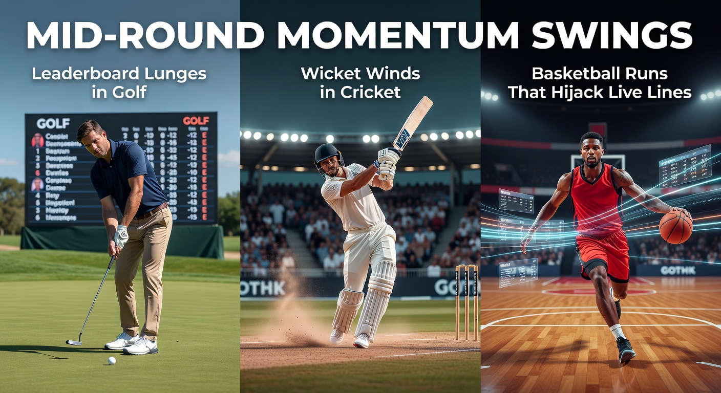 Dramatic golf leaderboard shift during a major tournament, showing a player lunging up the ranks mid-round