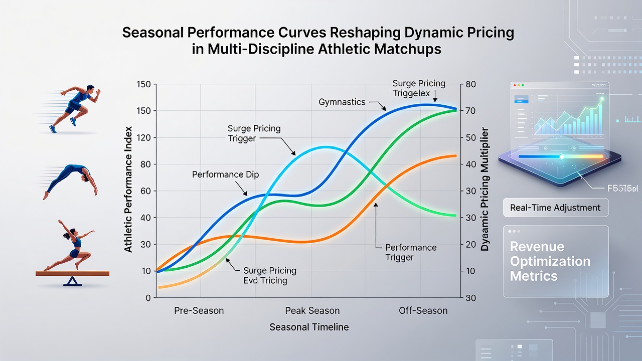 Data visualization screen showing seasonal performance curves overlaid on event pricing tiers for multisport competitions