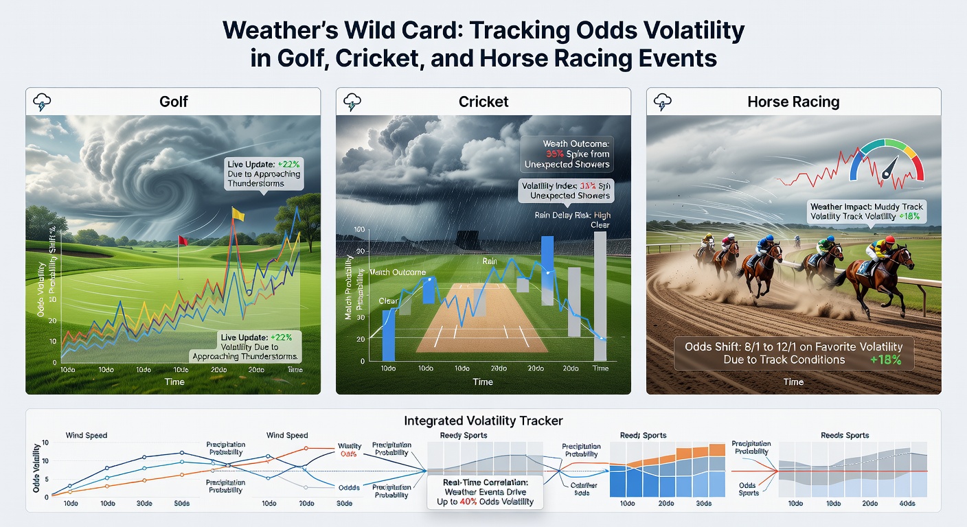 Horse racing track turning muddy under heavy rain, demonstrating rapid changes in race odds